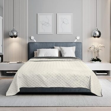 Плед Woltu 170x210 см, двосторонній, темно-сірий+кремовий, мікрофібра, двостороння ковдра для ліжка/дивану