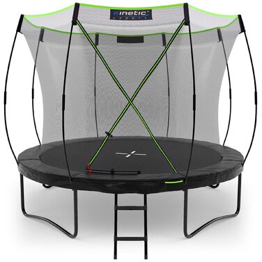 Батут Kinetic Sports 'Ultimate Pro' Ø 305 см для дітей з драбиною та захисною сіткою - чорно-неоново-зелений