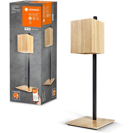 Настільна лампа LEDVANCE SMART WiFi DECOR Wood, 8 Вт, 650 лм, регульоване біле світло (від 3000K до 6500K), з можливістю регулювання яскравості, сертифікована FSC деревина, керування через додаток, сумісна з Domopolis, Google і Co, чорна настільна лампа