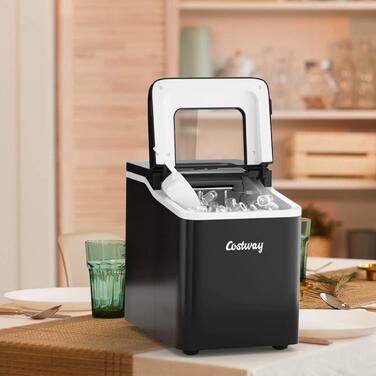 Льодогенератор COSTWAY Ice Cube Machine 12 кг/24 год, включаючи ложку для кубиків льоду, резервуар 1,6 л, 120 Вт, чорний