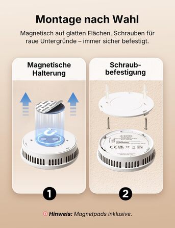 Датчик диму X-Sense з батареєю на 10 років, 6 шт., білий. Магнітне кріплення, без LED-індикації, кнопка тестування/вимкнення. Ультратонкий XS0G-SN