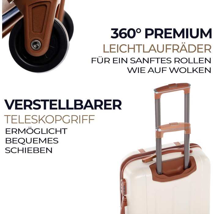 Набір валіз FERGÉ Milano 5-ти частинний (3 розміри) + сумочка для косметики + сумка для подорожей - чорний/бежево-коричневий