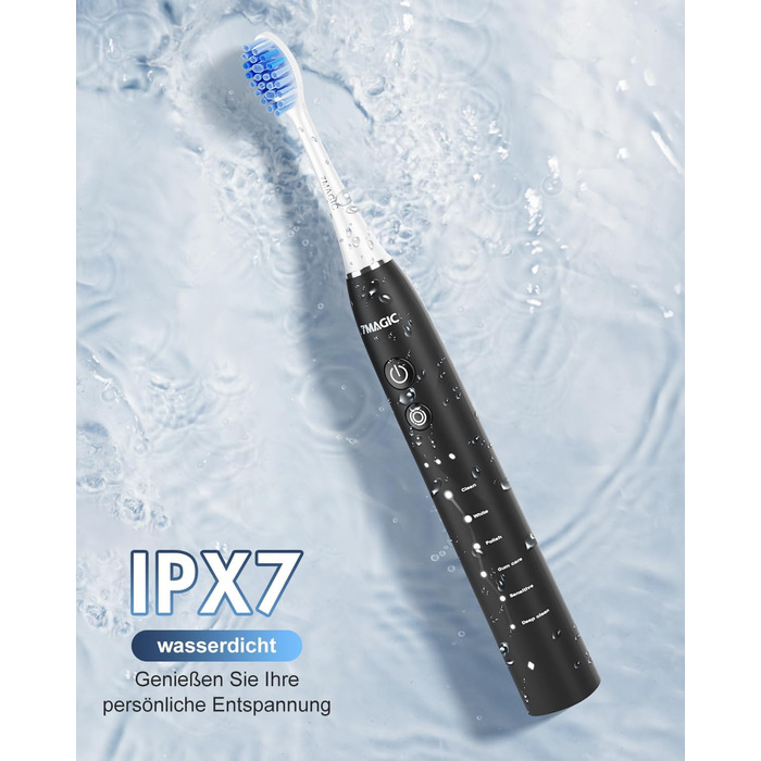 Електрична зубна щітка Sonic з 6 режимами, 3 інтенсивностями, 40000 вібрацій/хв, IPX7, акумулятор 90 днів, таймер, для подорожей, чорна