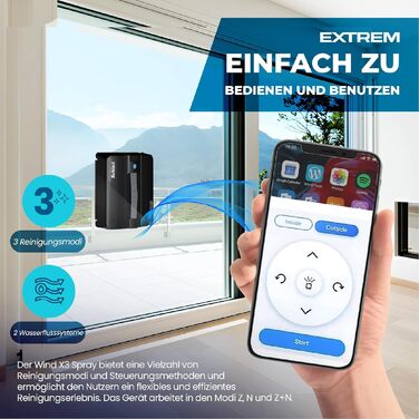 Робот для миття вікон Wind X3 2026 - Інтелектуальний робот-прибиральник для вікон з функцією розпилення, для внутрішнього та зовнішнього використання, підходить для скляних поверхонь з або без рами