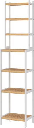 Стелаж для ванної кімнати та кухні FOREHILL з 7 полицями (160x36x28 см) - бамбук та білий