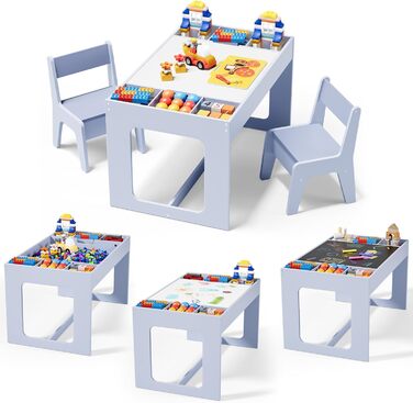 Дитячий стіл та комплект стільців Mamizо з місцем для зберігання, блакитний. Підходить для дитячої кімнати, школи, дитячого садка, від 3 років.