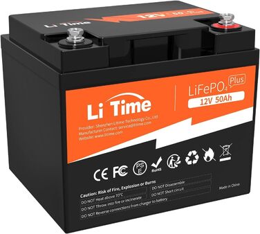 Акумуляторна батарея LiFePO4 50Ah 12V, BMS 50A, 15000 циклів, 2560 Вт, 10 років, для автофургонів/морських/сонячних батарей