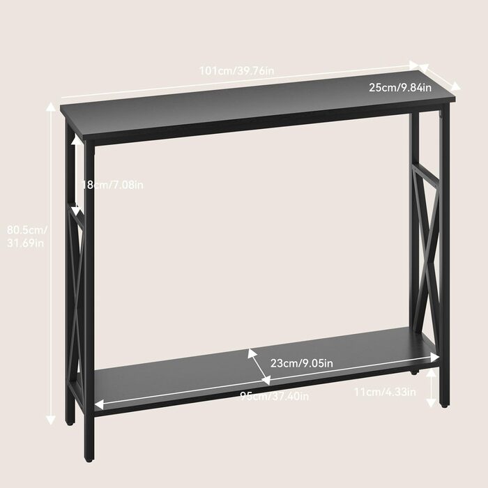 Консольний столик YMYNY з загартованим склом, чорний, 101х25х80.5 см (HGD007G)