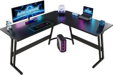 Ігровий стіл Airfish, L-подібний кутовий стіл для комп'ютера 170x130x75 см, чорний матовий