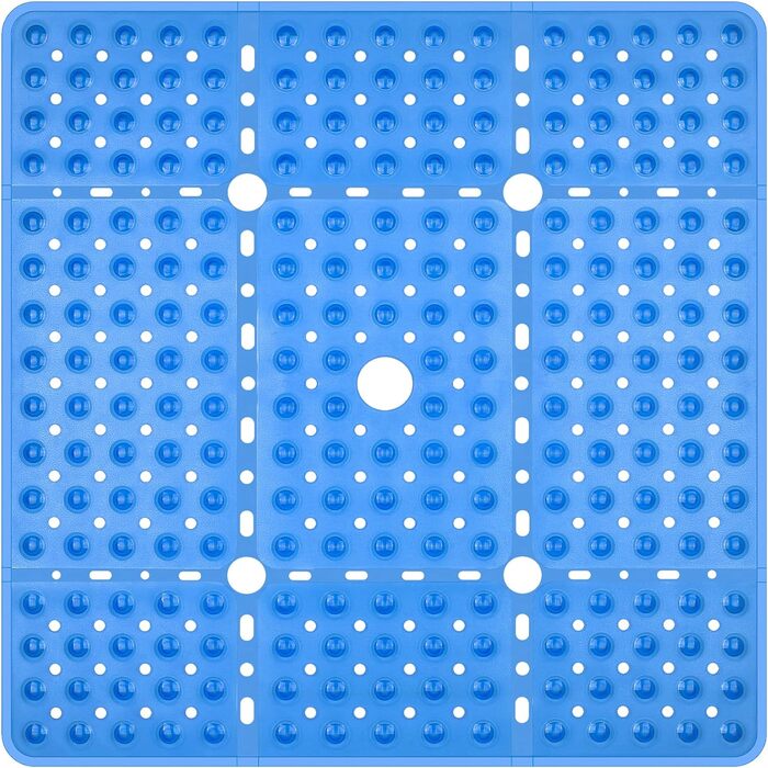 Протиковзкий килимок для душу Kingrading XL 70x70 см, 240 присосок, зливні отвори, можна прати в пральній машині (прозорий синій)