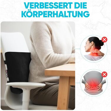 Подушка під поперек FORTEM з ефектом пам'яті для авто, ігрового та офісного стільця, ергономічна підтримка спини з дихаючою знімною обробкою (Чорний велюр)