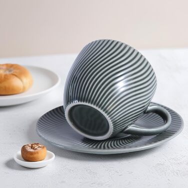 Набір кавових чашок Yundu 250мл (4 шт.) з підставками, кераміка, для капучино, еспресо, лате, матча, мокко