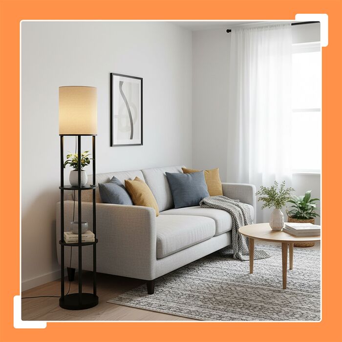 Лампа для читання з трьома полицями та льняним абажуром