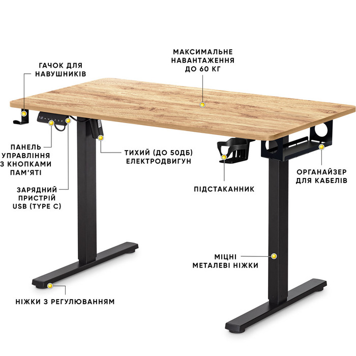 Стіл Mealux PowerDesk Lite Mahogany з електрорегулюванням висоти (арт. EVO-201 Lite Mahogany/B)