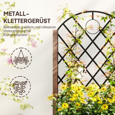 Набір з 2-х піднятих грядок/ящиків для вирощування рослин на колесах, з опорою для ліан, шпалером та кашпо для квітів, дерев'яні, 52x25x97 см, коричневі.