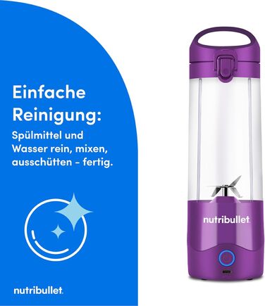 Ручний блендер nutribullet, 475 мл без бісфенолу А, портативний багатофункціональний блендер, USB-C, фіолетовий, NBP003PU