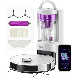 Робот-пилосос EUREKA E20 Plus з самостійною станцією спустошення, 8000Pa, функція миття підлоги, 45 днів автономної роботи, захист від заплутування волосся, AI 3D уникнення перешкод, підходить для світлих підлог