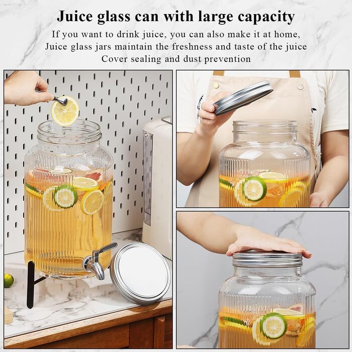 Скляний диспенсер для напоїв Evanda з нержавіючим сталевим краном, 4л, для приготування холодного чаю, лимонаду та соків