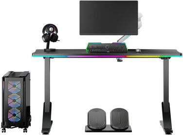 ULTRADESK - Стол для геймінгу Iron - Механічний регульований стіл з RGB підсвічуванням, чорний