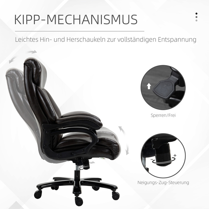 Крісло керівника Vinsetto Ergonomic з функцією гойдалки, шкіряне крісло коричневе, регулюється по висоті, вантажопідйомність до 180 кг