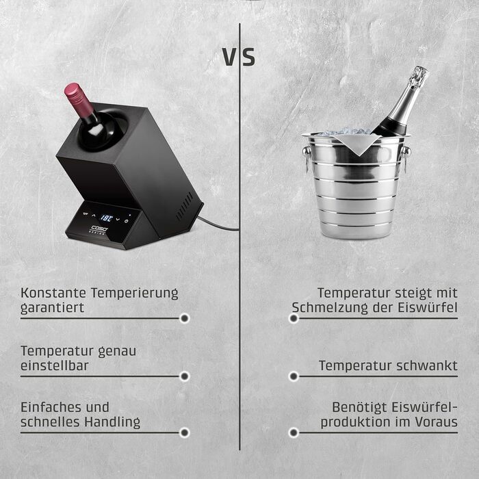 CASO WineCase One Black - Витримання вина: міні-холодильник для однієї пляшки, 5-18°C, діаметр до 9 см, сенсорне керування, чорне сталеве покриття
