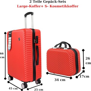 Візок для валізи Blade з твердим корпусом набір з 2-х частин візок валіза валіза для подорожей валіза ручна поклажа 4 здвоєні колеса - поліпропіленова валіза з твердим корпусом в комплекті (M валіза для ручної поклажі XS косметичка) - Рожеве золото (Черво