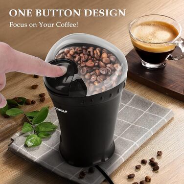 Кавомолка електрична Aigostar для кави, спецій та горіхів, нержавіюча сталь, 60г, 200 Вт, чорна (2 шт)