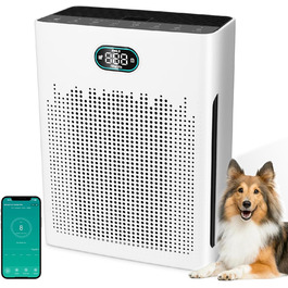 Повітряочисник HEPA з керуванням через додаток, LED-дисплей, тихий режим (22 dB), CADR 250 м³/год, для кімнат до 90 м², режим для тварин, видаляє 99,97% пилу, пилку, шерсті та запахів