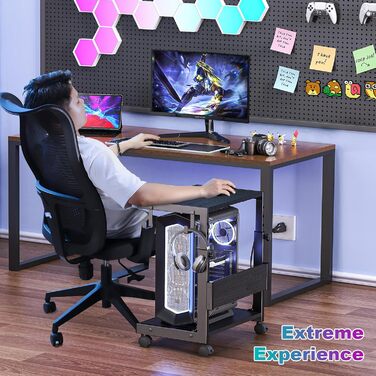 Регульована підставка для комп'ютера Tower, чорна, 44x30x44-59.5 см з ATX корпусом та місцем для зберігання