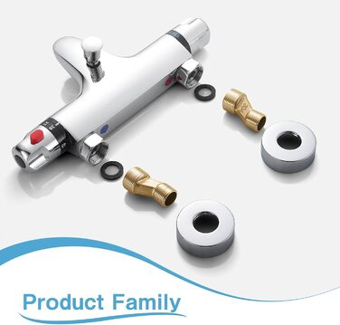 Змішувач для ванни з термостатом, накладний, хром, латунь, з кнопкою безпеки 38°C, для ванни