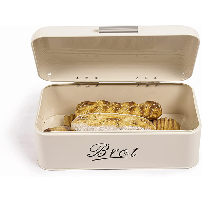 Хлібниця Тео і Клео з кришкою, велика металева коробка для хрусткого хліба, Коробка для зберігання хліба Хлібниця, хліб і печиво для тривалого зберігання і зберігання в сухому стані, Ретро дизайн (чорний-31 см) (бежевий-43 см)