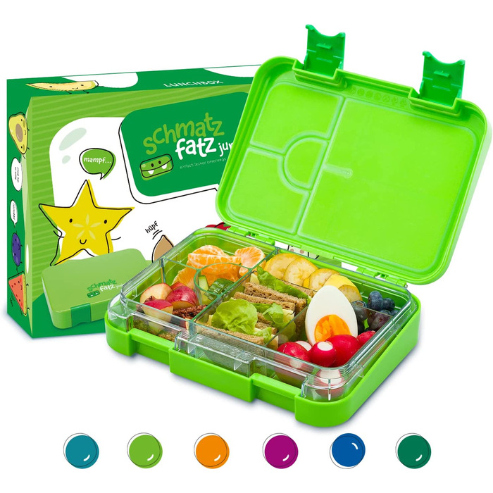 Коробка для сніданку SCHMATZFATZ Junior для дітей з відділеннями / коробка для сніданку без бісфенолу А для дітей / коробка для Бенто для дітей / Коробка для хліба / коробка для закусок / ідеально підходить для школи, дитячого садка і подорожей (зелений)