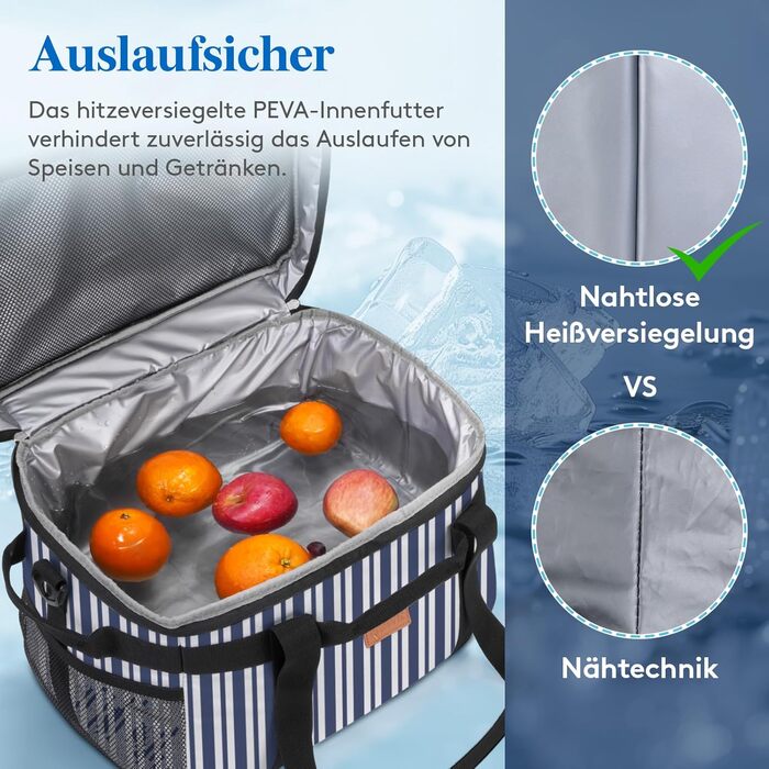 Термосумка-холодильник Lifewit 30л для пікніка, їжі та напоїв (Blaugrau Gestreift)