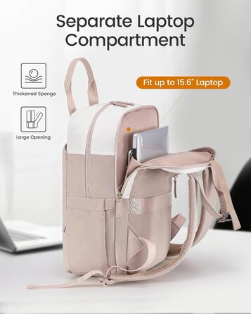 Сумка-рюкзак LOVEVOOK для жінок, 15.6 дюймів, для ноутбука, шкільна сумка для підлітків, дівчаток, елегантний туристичний рюкзак, сумка для роботи, повсякденна сумка, водонепроникна, для подорожей, навчання, роботи (15.6 дюймів, Бежево-рожевий)