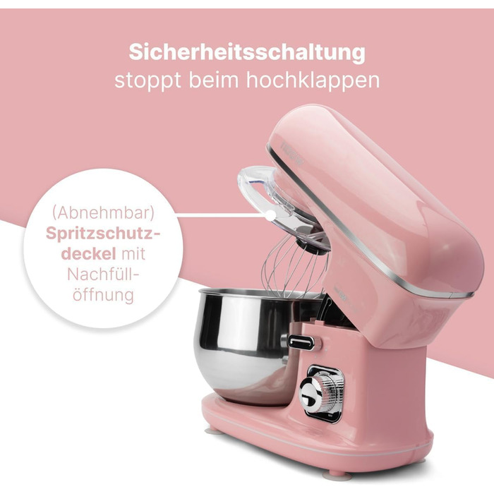 Кухонна машина Clatronic KM 3711 рожева 1100 Вт | 5л, з гаками для тіста та насадкою для збивання | для 3 кг тіста