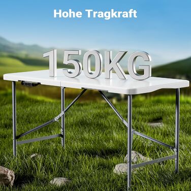 Складаний кемпінговий стіл Wiltec 122x60x75 см, стіл для пікніка, саду та виїзних заходів з ручкою для перенесення