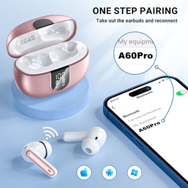 Бездротові навушники AOVOCE Bluetooth 5.3 з 4 мікрофонами ENC, LED, HiFi, 42h, IP7, Pink