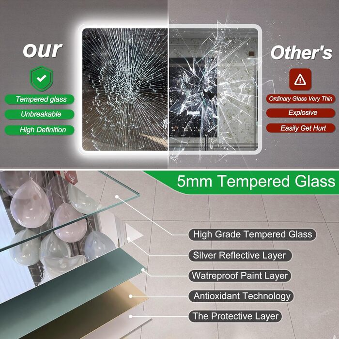 Дзеркало для ванної кімнати S'bagno з підсвічуванням 80x60 см, LED, Bluetooth, 5x збільшення, протитуманне покриття, 3 кольори, регулювання яскравості, пам'ять налаштувань, загартоване скло, IP44, водонепроникність, горизонтальна/вертикальна установка, M66