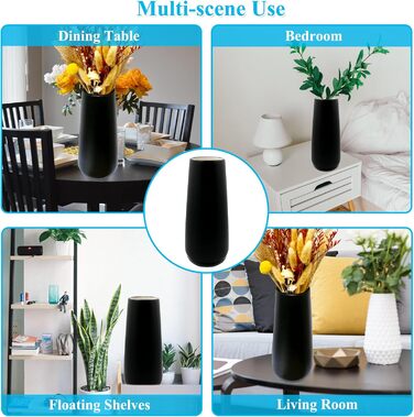 Керамічна ваза чорна 28 см, матова поверхня, для квітів, декор інтер'єру, ваза для сухоцвітів, бохо стиль