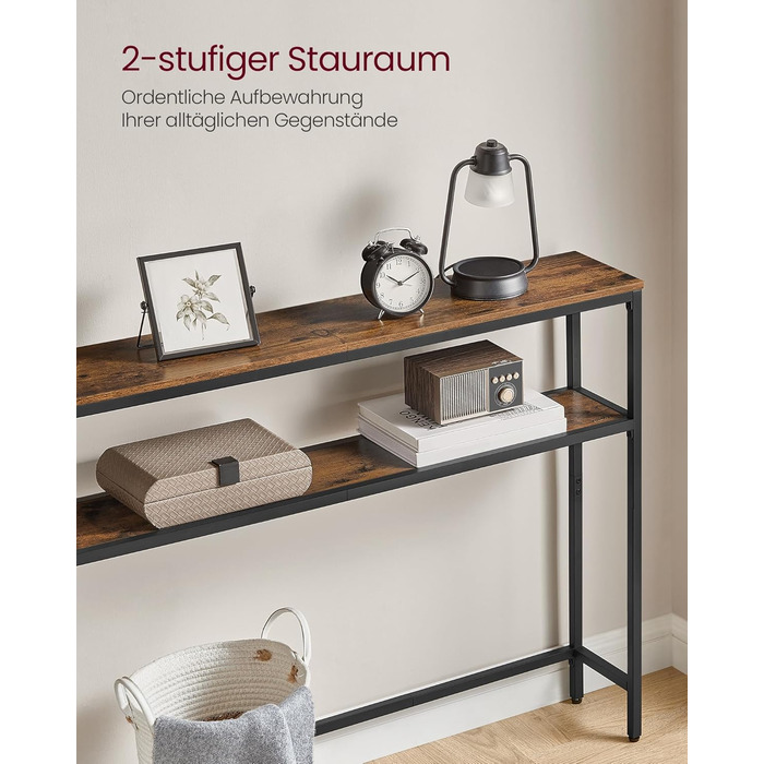 Консоль VASAGLE - вузький столик для вітальні/коридору з 2 полицями, 20 x 100 x 80 см, антрацит-чорний, LNT131B22