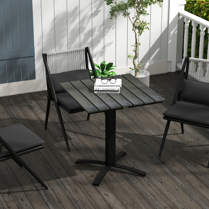 Обідній стіл Outsunny Garden для 4 осіб Квадратний балконний стіл Wood Look Алюміній сірий 70x70x76 см для патіо та саду