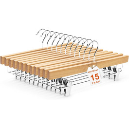 Дерев'яні вішалки для штанів та одягу HOUSE DAY з кліпсами, 25 шт. - білі, 35,5 см, поворотний гачок, економія місця