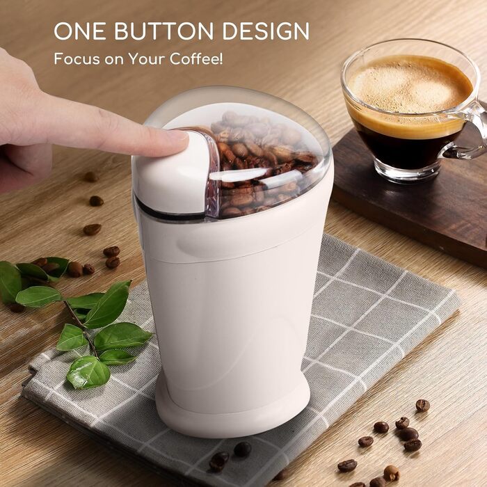 Кавомолка електрична Aigostar для кави, спецій та горіхів, нержавіюча сталь, 60г, 200 Вт, біла