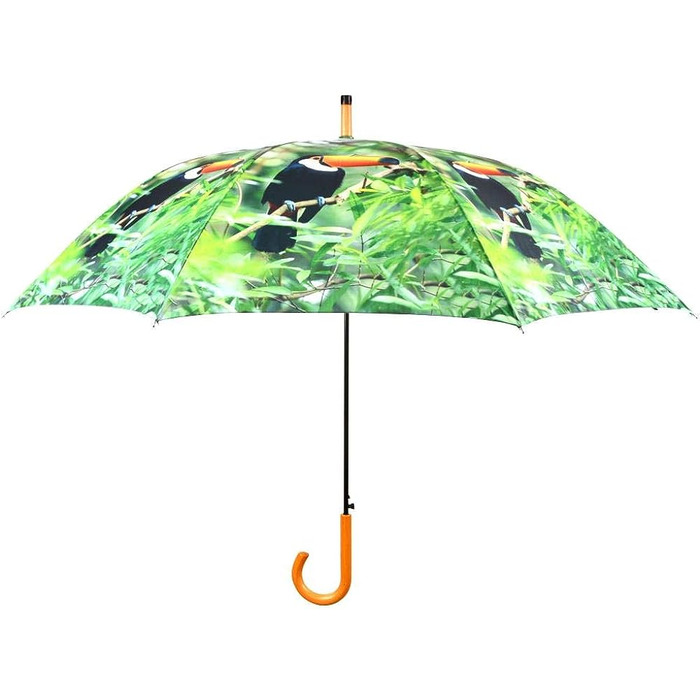 Тукан з парасолькою Esschert з поліестеру / сталі, Ø 120 x 96.3 см, ручка під дерево, дизайн тропічного лісу з птахом туканом