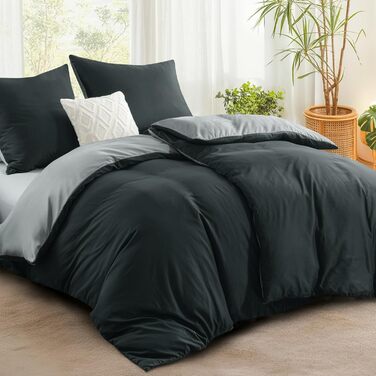 Комплект постільної білизни RUIKASI 135x200 з бавовни (4 частини) - сірий, двоколірний комплект з блискавкою, антрацит та світло-сірий, 135x200 см