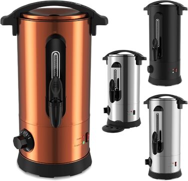 Глювайновий нагрівач 8л з 10 чашками | 1500W диспенсер гарячих напоїв з нержавіючої сталі з термостатом 30–110°C, функція підігріву та виливний кран | Глювайновий автомат для вечірок, мідно-кольоровий 8л