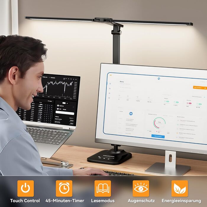 LED настільна лампа CHARYJOD з регулюванням яскравості та кольорової температури, USB-порт для зарядки, чорний колір