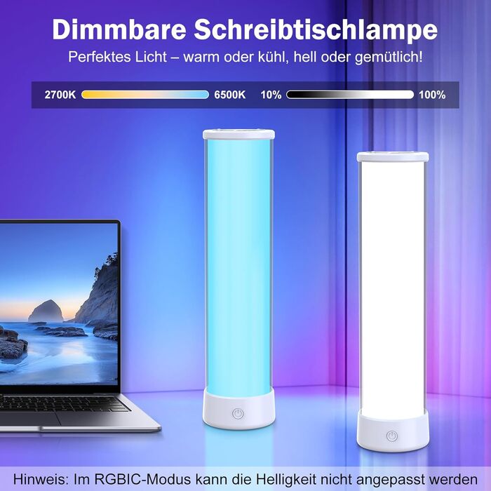 LED-лампа на тумбочку бездротова з пультом/APP, регулювання яскравості, RGBICWW, 2700-6500K, для спальні, вітальні, кемпінгу