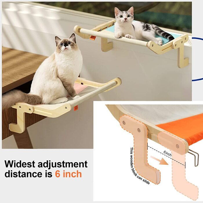 Підвісне ліжко для кішок MEWOOFUN, гамак для кішок, сидіння біля вікна для кішок, шезлонг, підвісне ліжко для кішок, компактний дизайн до 18 кг (жовтий / сірий)