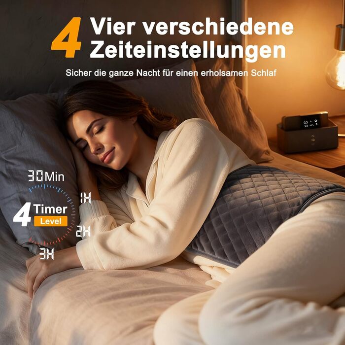 Електричний нагрівальний килимок XXXL (80x60 см) з автовимкненням, 6 температурних режимів, 4 таймери, для спини, плечей, живота, ніг, швидкий нагрів, можна прати в машині